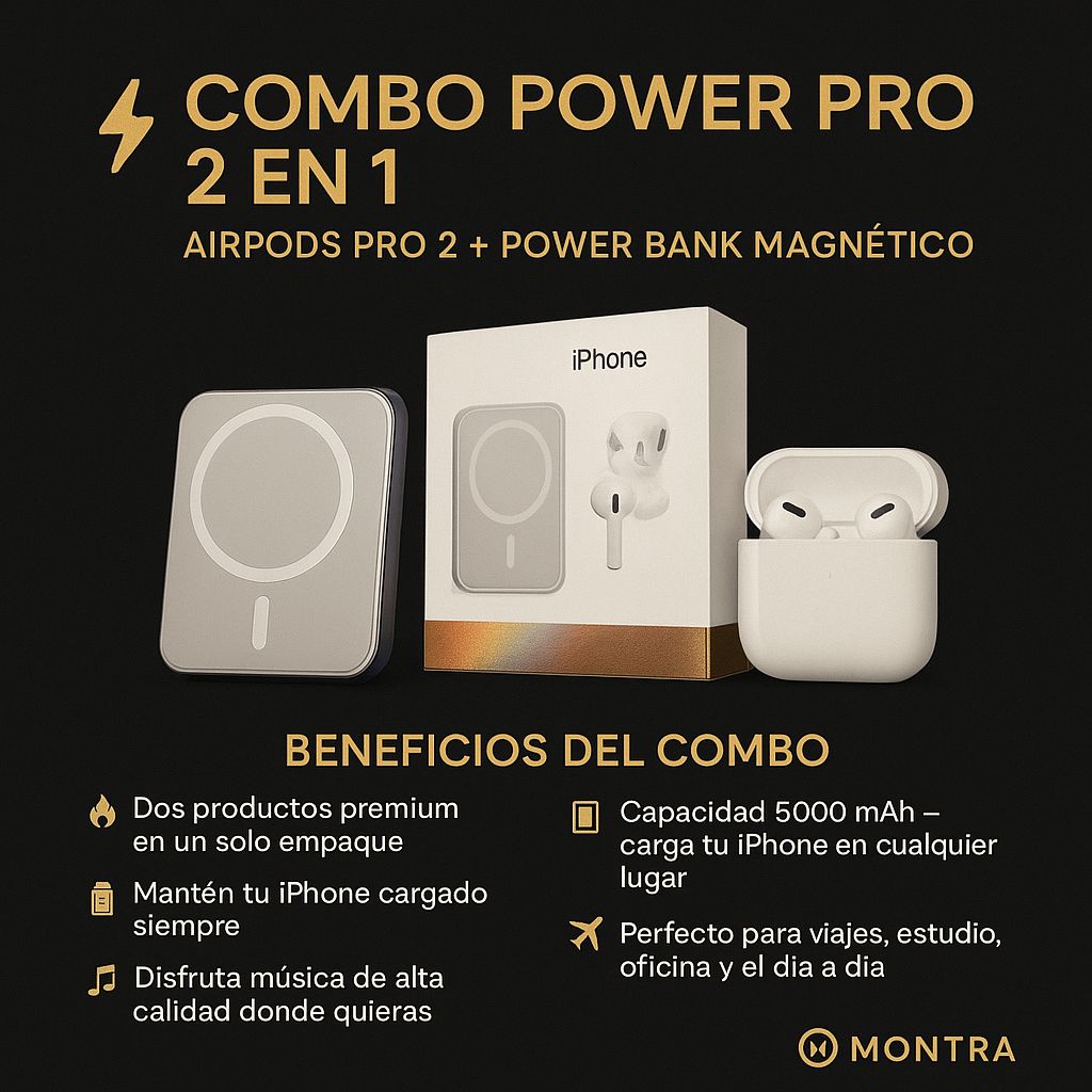 Combo Power Pro 2 en 1 – AirPods Pro 2 + Power Bank Magnético ENVIO GRATIS!!