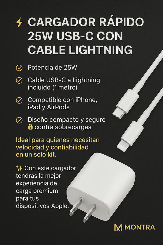 Cargador Rápido 25W USB-C con Cable Lightning